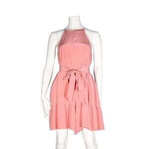 Tibi Women's Size US4 S Coral Pink Romper Sleeveless Silk Belted Jumpsuit Shorts